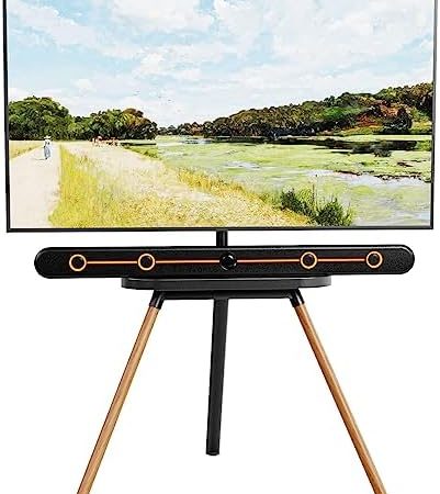 PUTORSEN TV Ständer im Staffelei Design, Fernsehständer für 42 43 to 65 Zoll, höhenverstellbarer TV Stand Bodenständer mit Holztablett, Verdecktes Kabelmanagement, Max VESA 400x400mm,Tragkraft 45KG