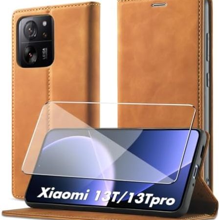 Byvuwiay Handyhülle für Xiaomi 13T/13T Pro 5G, Leder Stoßfeste Schutzhülle,Kartensteckplatz und Standfunktion, Klappbar Flip Premium PU Leather Hülle für Xiaomi 13T/13T Pro 5G, Braun