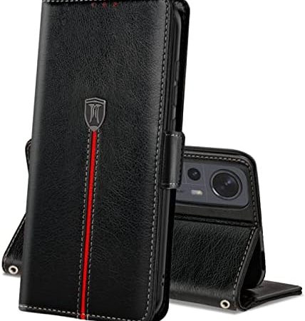 Xiaomi 12 / Xiaomi 12X / Xiaomi 12S Hülle, Magnet Leder Kartenfach Handyhülle, Klappbar Wallet Tasche Schutzhülle, Flip TPU Bumper Silikon Book Cover, Stoßfeste Case für Xiaomi 12 / 12X / 12S Schwarz