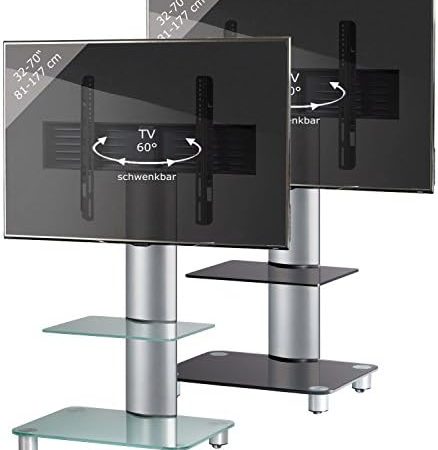 VCM Universal TV VESA Standfuß Ständer Fernseh Rack Alu Glas rollbar Rollen Tosal ZW Schwarzglas