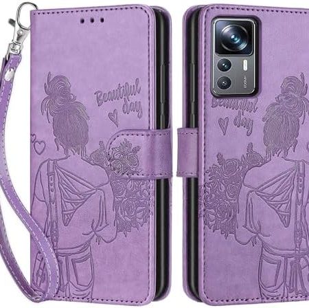 Handyhülle für Xiaomi 12T / Xiaomi 12T Pro Hülle, Premium PU Leder Flipcase Schutzhülle Klapphülle mit Kartenschlitz und Faltbare Brieftasche Hülle für Xiaomi Redmi K50 Ultra - Lila