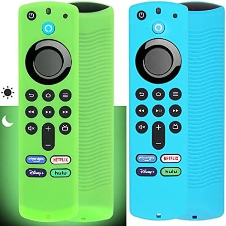 2pcs Pinowu Fernbedienungsabdeckung Kompatibel mit Fire TV Stick 4K / 4K Max Alexa Sprachfernbedienung (3rd Gen) mit Lanyard (Grünes Leuchten & Türkises Nicht Leuchten)