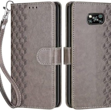 Handyhülle für Xiaomi Poco X3 / Poco X3 Pro / Poco X3 NFC Hülle, Premium PU Leder Flipcase Schutzhülle Klapphülle mit Kartenschlitz und Faltbare Brieftasche Hülle für Xiaomi Poco X3 NFC - grau