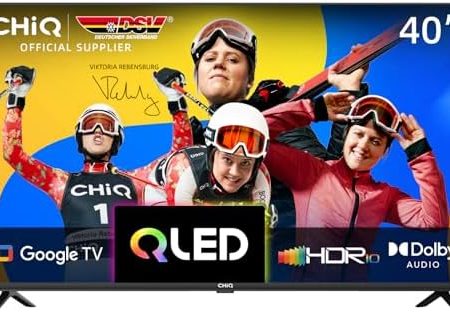 CHIQ L40QG7V 40 Zoll QLED TV, HDR10, Rahmenloses Design, Google TV, Google Assistant, Chromecast Built-in HDR10 und HLG, Quad-Core A55 CPU, 2,4/5 GHz Dual-Band-WLAN, DBX-tv