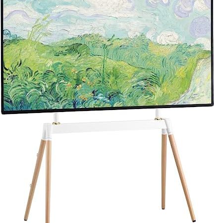 ETHU Staffelei TV Ständer, Moderner Staffelei TV Bodenständer, Künstlerischer Eck TV Ständer für 55-86 Zoll, Höhenverstellbar, 4 Beine Studio Display Ständer für Schlafzimmer, Wohnzimmer(Weiß)