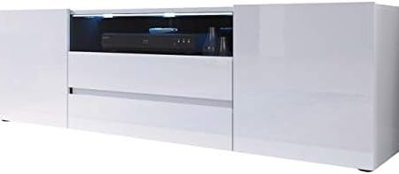 Mirjan24 TV Lowboard Sound mit Led-Beleuchtung, Fernsehschrank, ohne Griffe, TV Schrank, TV-Tisch, Highboard, Fernsehtisch, Sideboard, Naturtöne, TV Bank (Weiß/Weiß Hochglanz)