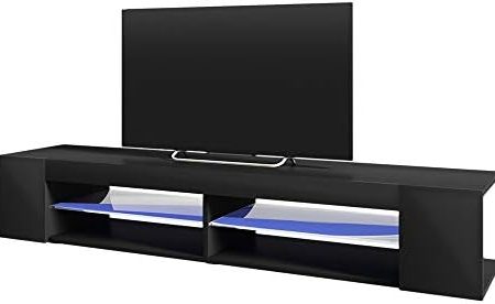 Selsey Mitchell – TV-Lowboard Schwarz Matt/Schwarz Hochglanz 180 cm breit mit LED