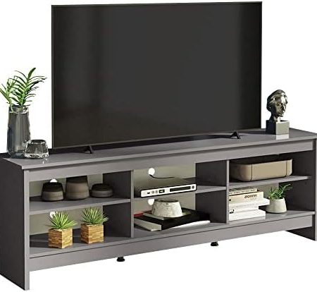 Madesa TV Schrank, Moderne Fernsehtisch bis zu TV 75 Zoll, für Wohnzimmer und Schlafzimmer, 180 x 36 x 60 cm, aus Holz - Grau