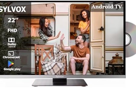 SYLVOX 22 Zoll Smart TV für Wohnmobile|DVD Play Eingebaut|Google Play|Chromecast| |HBBTV|DC 12V Android 11 Fernseher | 1080P| ATV DTV| Äußerst schmale Lünette| Ideal für Wohnmobile Wohnzimmer