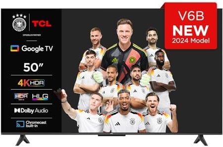 TCL 50V6B 50 Zoll, 4K Ultra HD, HDR TV, Smart TV unterstützt von Google TV (Dolby Audio, Motion Clarity, Sprachsteuerung, Kompatibel mit Google Assistant, Chromecast eingebaut