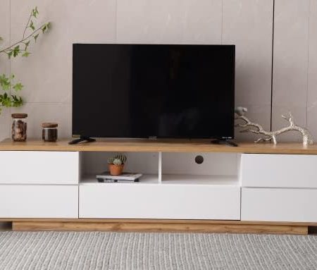 KecDuey 180cm TV-Schrank, TV Lowboard,Moderner Farbblock-TV-Schrank in weißer Ausführung, TV-Schrank mit Holzmaserung