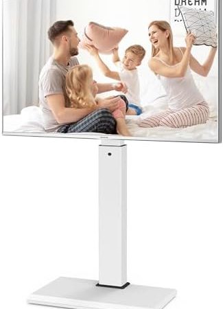 FITUEYES TV Ständer Weiß mit Eisenbasis TV Bodenständer TV Standfuss Fernsehstand höhenverstellbar schwenkbar für 26 bis 65 Zoll Flachbildschirm bis zu 40kg Max. VESA 400 * 400