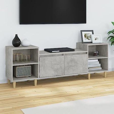 Higsose TV-Schrank 160x35x55cm Betongrau,Holzwerkstoff,Eukalyptusholz,Fernseher Tisch Modern,Fernsehschrank Wird,TV Unterschrank,HiFi-Schrank,Stauraumschrank,Beistellschrank,Wohnzimmer Vitrine