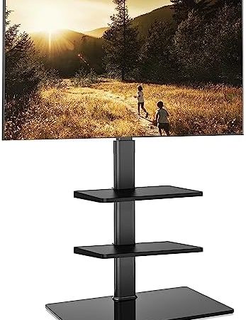 FITUEYES TV Ständer TV Bodenständer 3 Ablagen Standfuß Fernsehstand mit Regal höhenverstellbar schwenkbar für 32 bis 60 Zoll Flach & Curved Fernseher bis zu 30kg Max.VESA 600 * 400