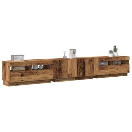 WKIEQACO Entertainment Centers & TV-Ständer, TV-Schrank mit LED-Lichtern, altes Holz, 260 x 35 x 40 cm, Holzwerkstoff