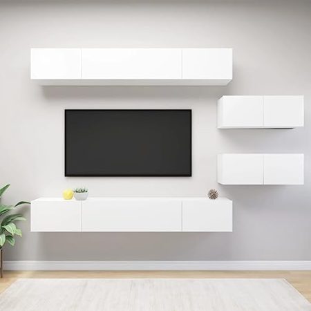 Lauuoeriau Entertainment Centers & TV-Ständer, 6-teiliges TV-Schrank-Set, Holz, Weiß