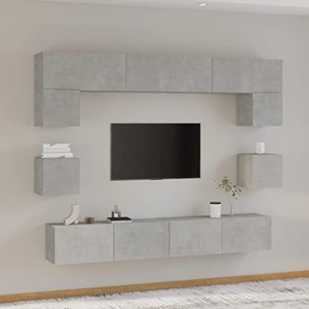 Lauuoeriau Home Items, 8-teiliges TV-Schrank-Set, Beton, graues Holzwerkstoff, Anzugmöbel