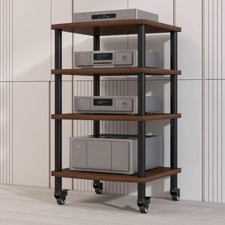 YHWKGZ Hi Fi Rack, Abnehmbarer Audio Rack Hi Fi Regal mit 2/3/4 Ebenen, Phonoschrank for Heim-Stereomedien, robuster, for Verstärker/Player/TV-Zubehör(Brown,23.6x37.4)