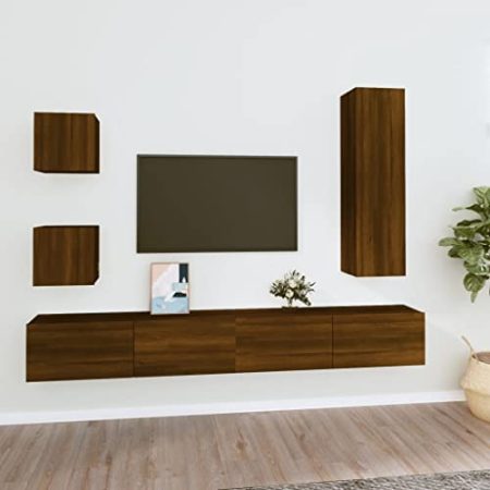 Lauuoeriau Furniture Item home TV-Schrank-Set, 5-teilig, Braun Eiche, Holz-Möbel