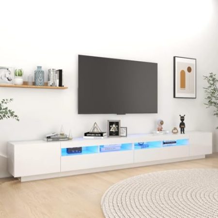 Lauuoeriau Entertainment Centers & TV StandsTV Schrank mit LED-Leuchten Hochglanz Weiß 300x35x40cm