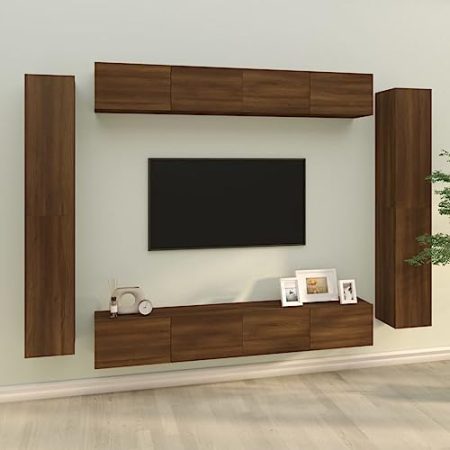 Lauuoeriau Furniture Item home TV-Schrank-Set, 8-teilig, Braun Eiche, Holz-Möbel