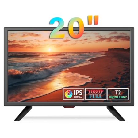 KCR 50,8 cm (20 Zoll) TV-IPS-LED-Bildschirm, digitaler DVB-T2-TV-Tuner, AV-Eingang, HDMI/VGA-Eingang, USB-Steckplatz, Fernbedienung, voller Betrachtungswinkel