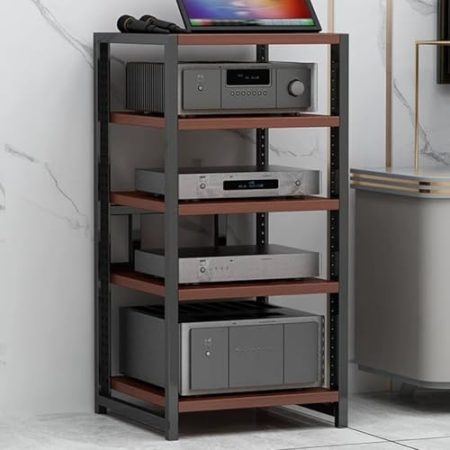 YHWKGZ Audio Rack Hi Fi Regal, Phonoschrank mit verstärktem Metallrahmen, Record Player Stand for Heimkino-Medien, Offener Hi Fi Rack, for Verstärker-/Player-/TV-Zubehör(Walnut Color,19.6x31.4)