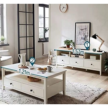 KIRANDY Einfacher TV-Schrank mit Massivholzbeinen, TV-Konsolentisch, Aufbewahrungsschrank for Wohnzimmer, Schlafzimmer (Größe : 157cm Cabinet+Table)