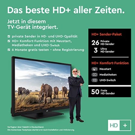 JVC LT-24VH5156 24 Zoll Fernseher/Smart TV (HD-Ready, HDR, Triple-Tuner, Works with Alexa, Bluetooth) - 6 Monate HD+ inkl. [2023], Schwarz