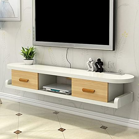 Kamnik Schwebender TV-Ständerschrank, Drahtloch-Design, wandmontierter TV-Schrank, Medienkonsole mit 2 Klappschubladen, platzsparend für das Wohnzimmer/D / 120 cm