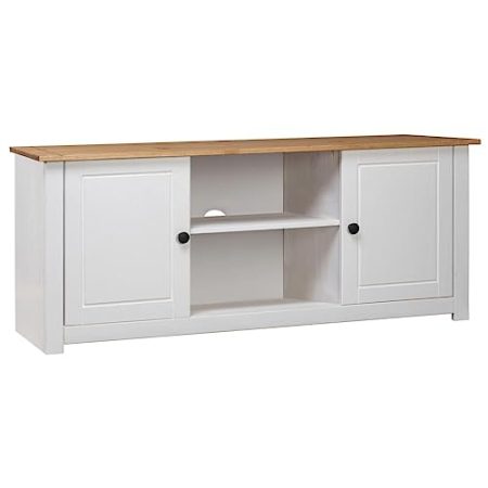 Home Hardware Businese TV-Schrank, weiß, 120 x 40 x 50 cm, massives Kiefernholz, Panama-Serie