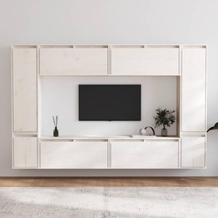 KTHLBRH Fernseher Schrank Sideboard Wohnzimmer TV-Schränke 8 STK. Weiß Massivholz Kiefer