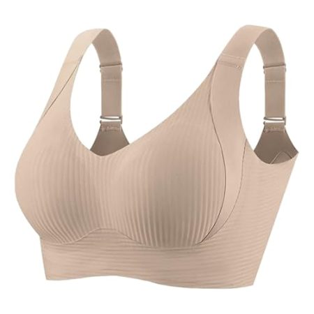 Yekdmxop Damen BH ohne Bügel BH Damen Push Up Sport Unterwäsche Übergrößen Bequemes Oberteil Curvy Rot Brassiere Verstellbar Elegant Bralette Container Sexy BH im Angebot Angebote, beige, L