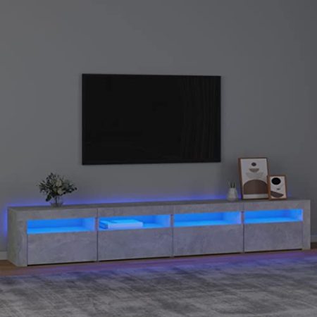 WKIEQACO Entertainment Centers & TV-Ständer, TV-Schrank mit LED-Lichtern, Betongrau, 240 x 35 x 40 cm