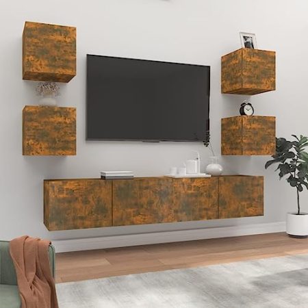 Lauuoeriau Furniture Item home TV-Schrank-Set, 6-teilig, Räuchereiche, Holz-Möbel