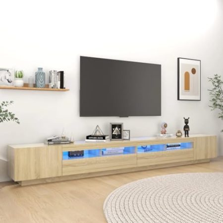 Lauuoeriau Entertainment Centers & TV StandsTV Schrank mit LED-Leuchten Sonoma Eiche 300x35x40 cm