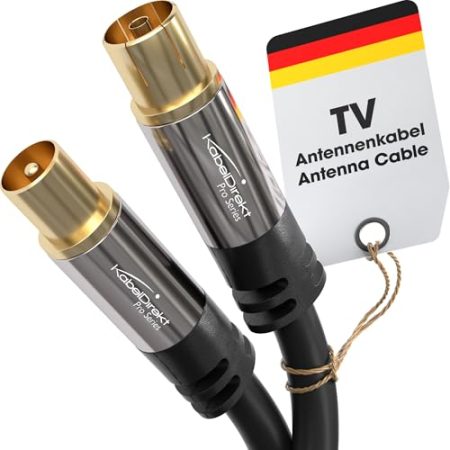 KabelDirekt – 4K Antennenkabel, Koaxialkabel, TV Kabel – 0,5 m – Fernsehkabel für digitales & analoges TV, Metallstecker – Erhältlich in 0,5-20 m (Stecker auf Buchse, für DVB-C/DVB-T/DVB-S, schwarz)