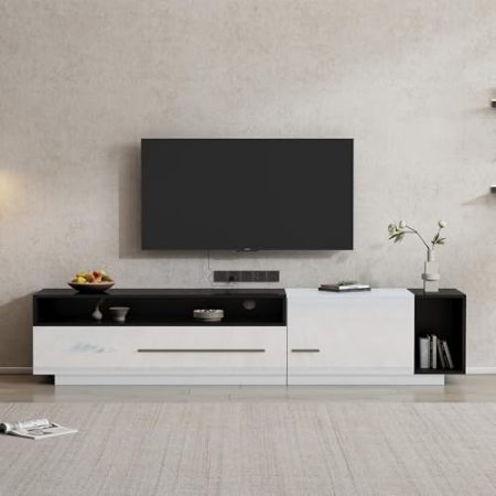 Lexiou Hochglanz-TV-Schrank, Lowboard,TV-Board, TV-Kommode,170 cm – Für Fernseher bis 70 Zoll mit Schublade, Tür und offenem Fach