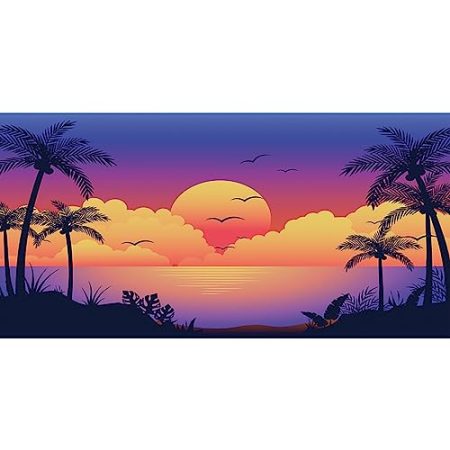 YongFoto 6x3m Tropischer Hintergrund für die Fotografie Sunset Möwe Palme Insel Sommerstrand Küste-Plakat Insel Hawaii Exotische Party Zimmertapete Porträt Photo Booth Zubehör