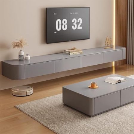 Kchsdool Schwebender TV-Ständer, wandmontierte Medienkonsole mit Türen, großer TV-Schrank mit Stauraum, zeitgenössischer Bauernhof-TV-Ständer für Wohnzimmer und Schlafzimmer (Gray, 240CM)