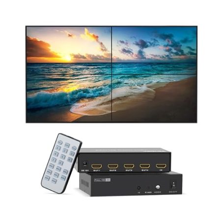 Yinker 4K30Hz HDMI Videowand Controller 2x2 HDMI Video Wall Processor für 4 TV Splicing Display Unterstützt 1x1, 1x2, 1x3, 1x4, 2x1, 2x2, 3x1, 4x1-1 HDMI Input & 4 HDMI Output