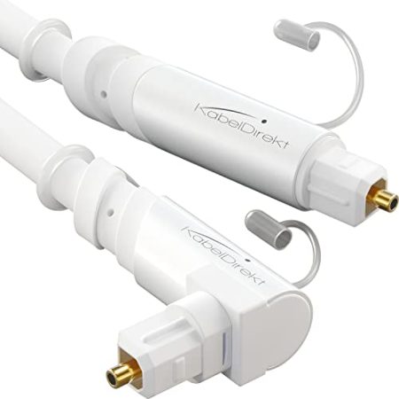 KabelDirekt – TOSLINK-Kabel 90° gewinkelt, optisches Audiokabel, weiß – 3 m – Glasfaserkabel für Soundbar (TOSLINK auf TOSLINK, digitales S/PDIF-Kabel, HiFi/Verstärker, Heimkino, Xbox One/PS4)