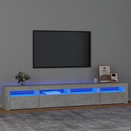 WKIEQACO Entertainment Centers & TV-Ständer, TV-Schrank mit LED-Lichtern, Betongrau, 240 x 35 x 40 cm