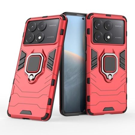 YBROY Hülle für Xiaomi Poco X6 Pro 5G, Soft TPU + Hard PC, Ganzkörper Robuste Stoßfeste Schutzhülle, Standfunktion, Handyhülle Cover Case für Xiaomi Poco X6 Pro 5G.(Rot)