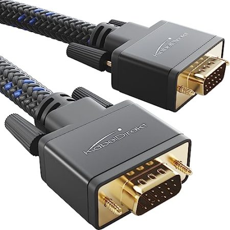 KabelDirekt – VGA Monitor Kabel für maximale Bildqualität durch hochreine Kupferleitungen – 1 m (Full HD, VGA auf VGA, verbindet PC mit Bildschirm/Beamer/Projektor, D-Sub 15, Nylon-Braiding)